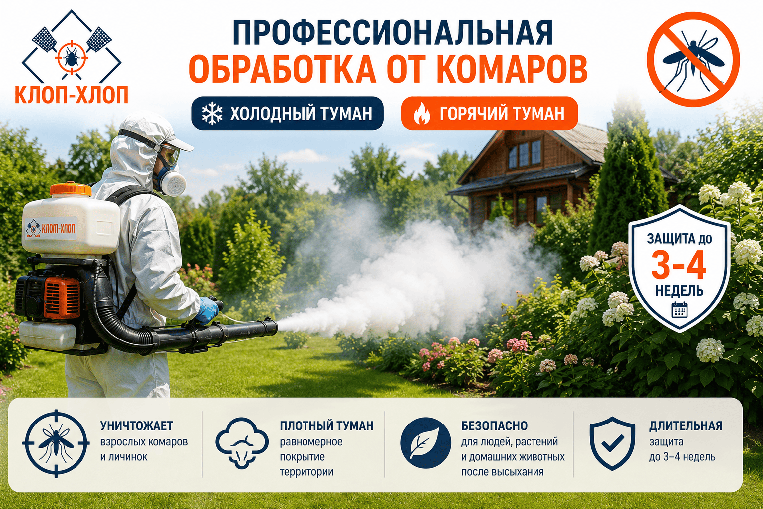 Профессиональная обработка участка горячим и холодным туманом от комаров